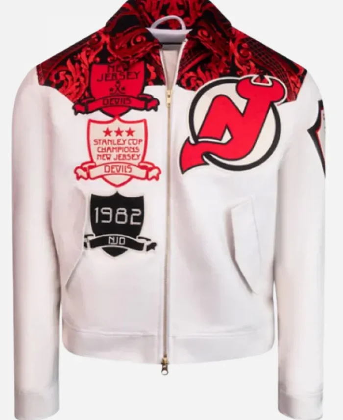 NHL 2025 New Jersey Devils White Suede Jacket
