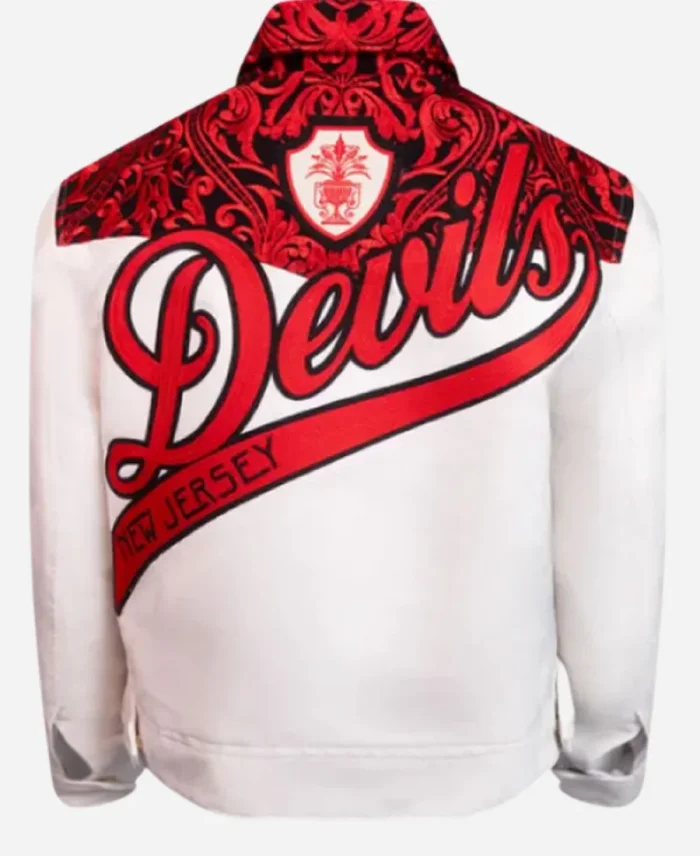NHL 2025 New Jersey Devils White Suede Leather Jacket For Unisex