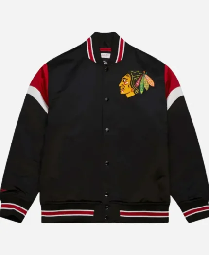 NHL Chicago Blackhawks Black Satin Varsity Jacket