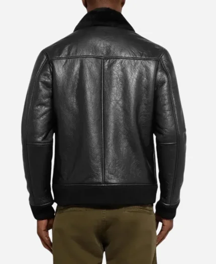 NN07 Rowan Shearling Trimmed Black Leather Bomber Jacket
