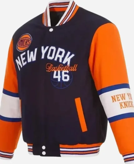 NY Knicks Navy and Orange Varsity Jacket