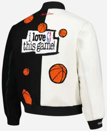 National Basketball Association 2025 I Love This Game Black and White Varsity Bomber Jacket