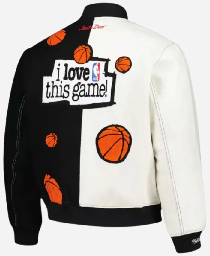 National Basketball Association 2025 I Love This Game Black and White Varsity Bomber Jacket