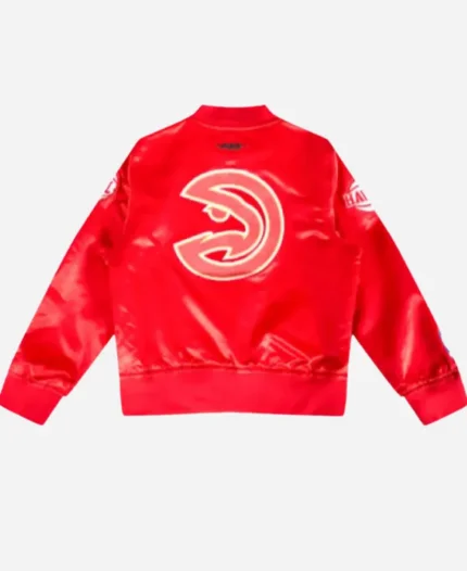National Basketball Associations Atlanta Hawks 2025 Red Satin Varsity Bomber Jacket For Unisex