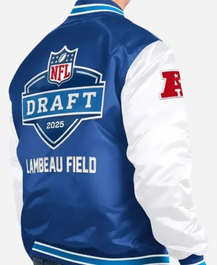 National Football League Draft 2025 Starter Blue and White Letterman Varsity Bomber Jacket