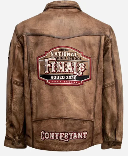 National High School Finals Rodeo 2025 Brown Distressed Leather Jacket