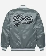 New Heights x Starter Grey Satin Jacket For Sale