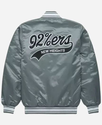 New Heights x Starter Grey Satin Jacket For Sale