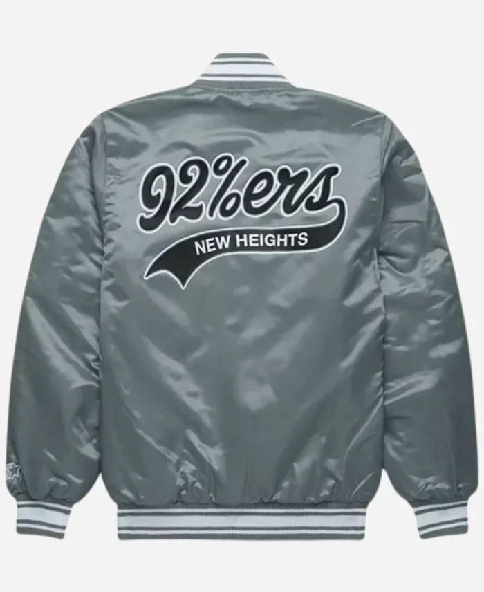 New Heights x Starter Grey Satin Jacket For Sale