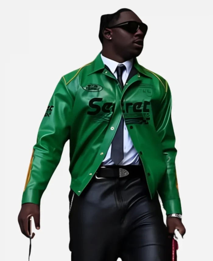 New Or­leans Damar Ham­lin Arrives Su­per Bowl LIX 2025 Green Leather Jacket