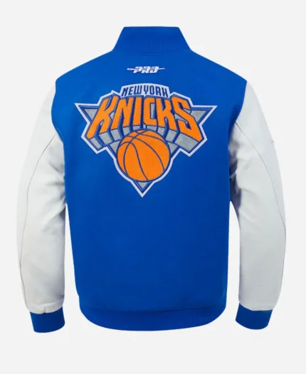 New York Knicks Blue City Edition Wool Varsity Jacket For Sale