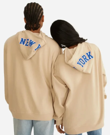 New York Knicks Chenille Pullover Oversized Beige Hoodie For Unisex