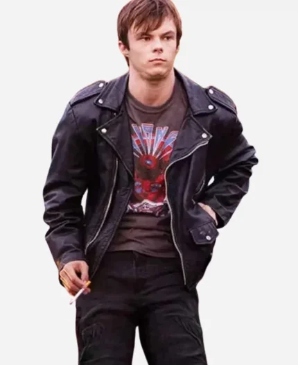 Nicholas Hamilton Movie Brave the Dark 2025 Nathan Williams Black Biker Leather Jacket