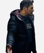 Nick Wechsler Movie The Hunting Party 2025 Oliver Odell Black Puffer Jacket