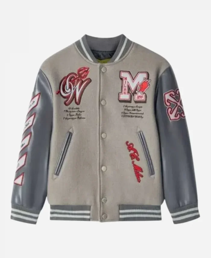 Off White Ac Milan Grey Varsity Off-Pitch Uniform Jacket