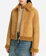 Olivia Ponton Brown Shearling Cuff And Collar Suede Jacket