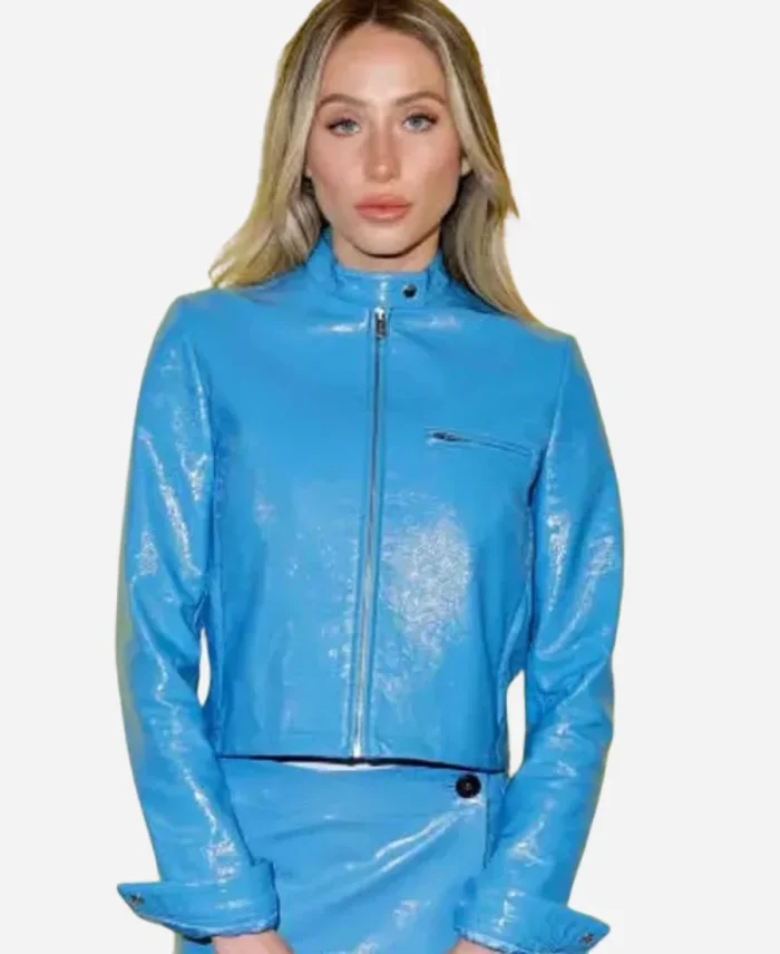 Paris Fashion Week 2025 Alix Earle Blue Leather Jacket