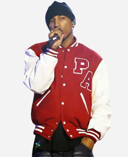 Pharrell Williams Princess Anne High School Red And White Letterman Varsity Bomber Jacket