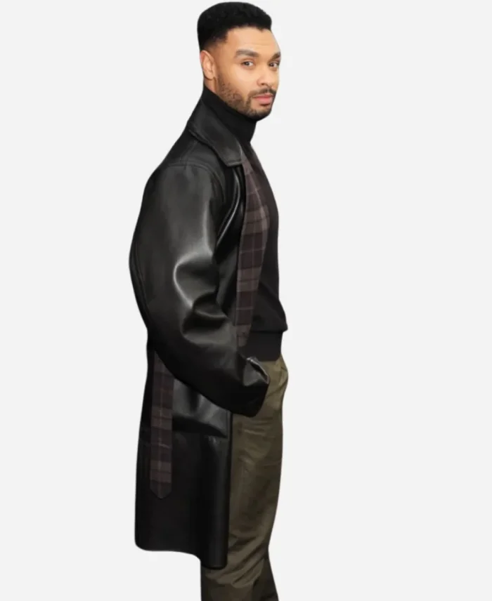 Regé-Jean Page Movie Black Bag 2025 Col. James Stokes Black Leather Coat