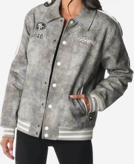 San Francisco 49ers Grey Faux Leather Jacket