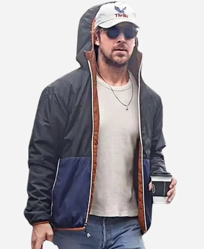 Santa Barbara Street Style 2023 Ryan Gosling Hooded Blue and Black Jacket