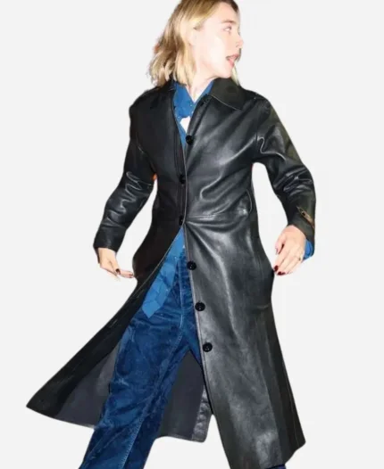 Saoirse Ronan Movie The Outrun 2024 Rona Black Leather Trench Coat