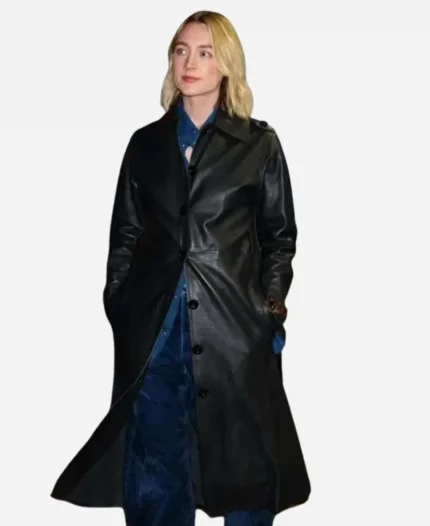 Saoirse Ronan The Outrun 2024 Black Leather Coat