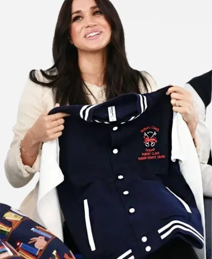 School Robert Clack Senior Debate Squad Meghan Markle Blue & White Wool Letterman Jacket