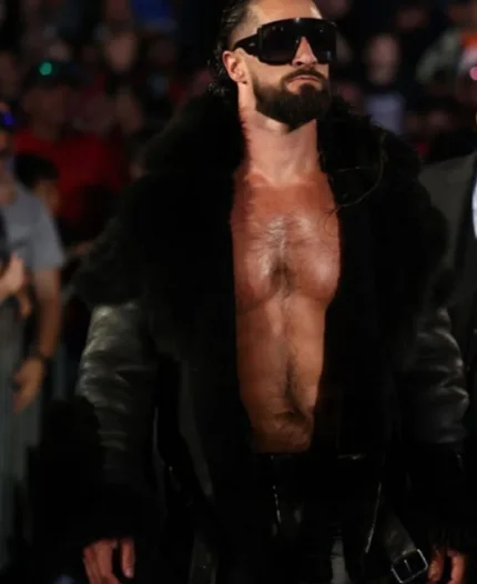 Seth Rollins Monday Night RAW Black Leather Fur Jacket For Sale
