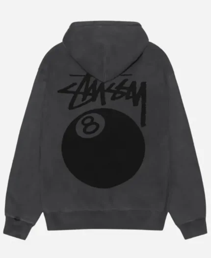 Stussy 8 Ball Pigment Dyed Black Zipper Hoodie
