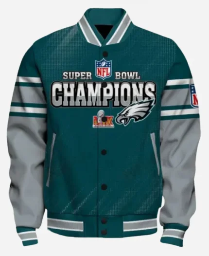 Super Bowl LIX 2025 Philadelphia Eagles Champions Green Varsity Bomber Jacket