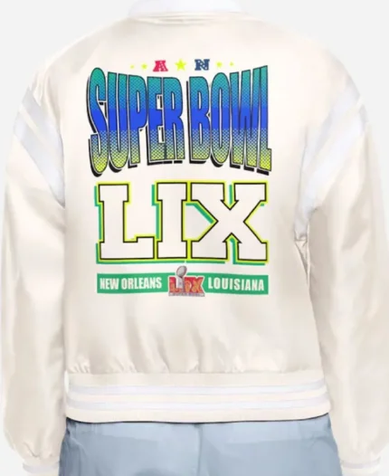 Super Bowl LIX 2025 Starter Cream Satin Varsity Bomber Jacket For Unisex