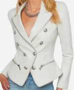 TV Show The View 2025 Ana Navarro White Zipper Trim Leather Blazer