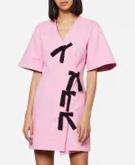 Taskmaster AU Season 03 Emma Holland Pink Wrap Dress With Black Bows
