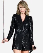 Taylor Swift Black Sequin Leather Blazer