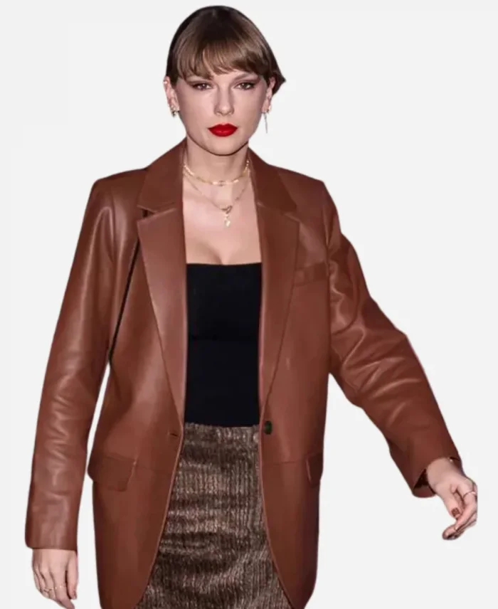 Taylor Swift Leather Brown Blazer