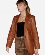 Taylor Swift West Village NYC Brown Leather Blazer