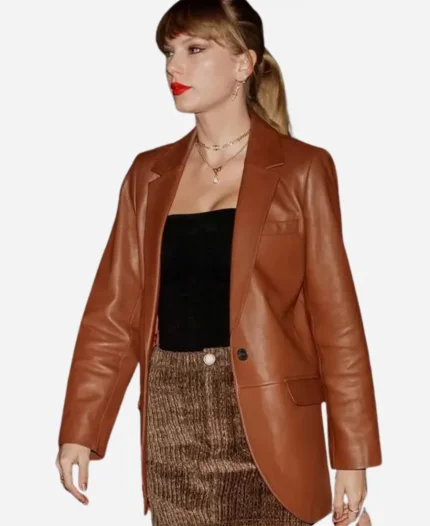 Taylor Swift West Village NYC Brown Leather Blazer