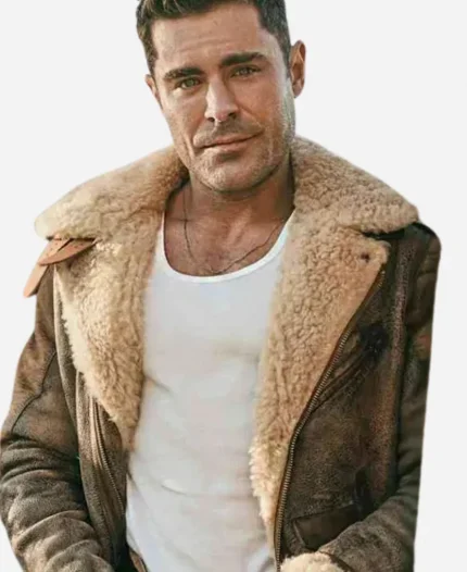 The Iron Claw Zac Efron Shearling Leather Jacket
