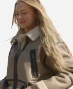 The Secret Lives of Mormon Wives Mayci Neeley Brown Sherpa Lined Aviator Leather Jacket