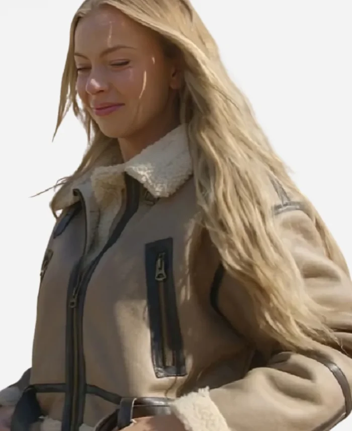 The Secret Lives of Mormon Wives Mayci Neeley Brown Sherpa Lined Aviator Leather Jacket