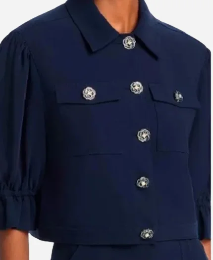 The View 2025 Joy Behar Button Navy Blue Crop Jacket