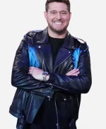 The Voice S27 Michael Bublé Black Leather Biker Jacket