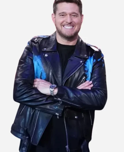 The Voice S27 Michael Bublé Black Leather Biker Jacket