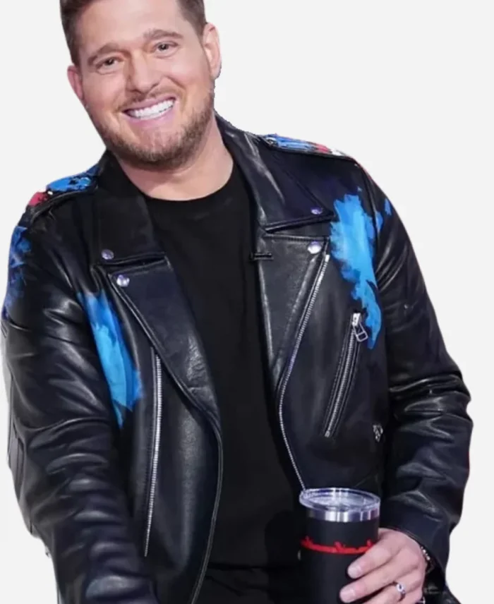 The Voice Season 27 Michael Bublé Black Leather Biker Jacket