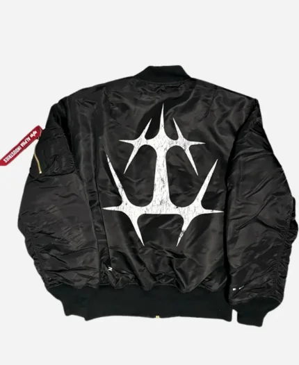 The Weeknd x Alpha Industries The End Black Satin Bomber Jacket For Sale