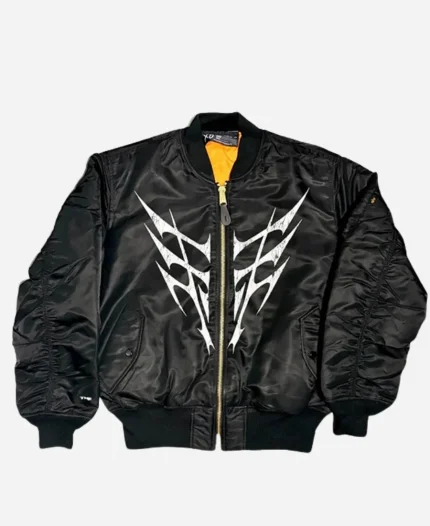 The Weeknd x Alpha Industries The End Black Satin Bomber Jacket For Sale