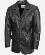 Three Button Black Leather Blazer
