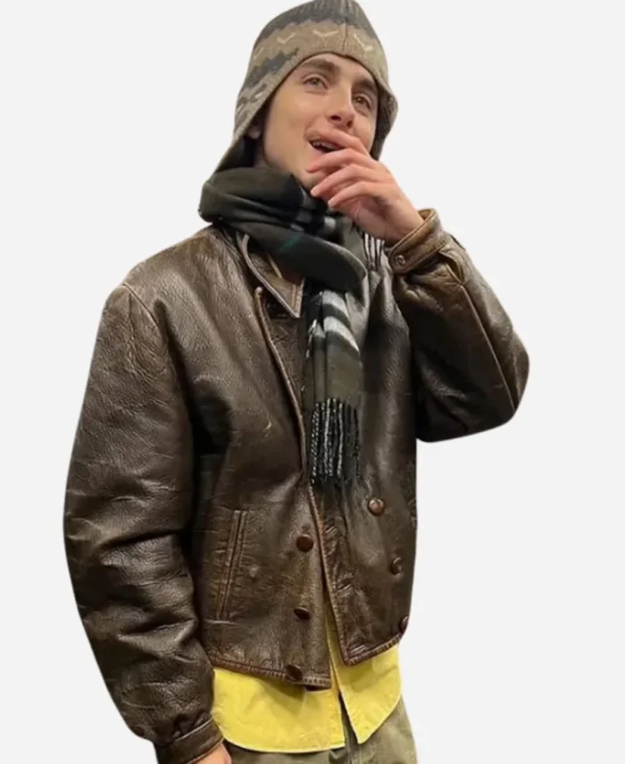 Timothee Chalamet 2025 Brown Leather Jacket