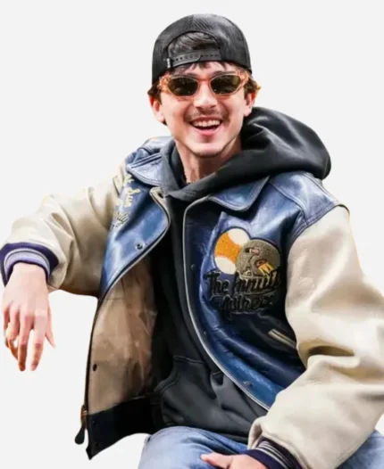 Timothée Chalamet Knicks NBA Playoffs Game Leather Jacket